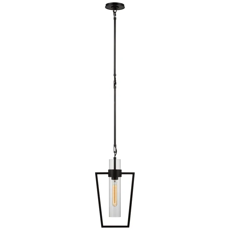 Ian K. Fowler Presidio Petite Caged Pendant in Bronze with Clear Glass Ceiling Light W9.25"