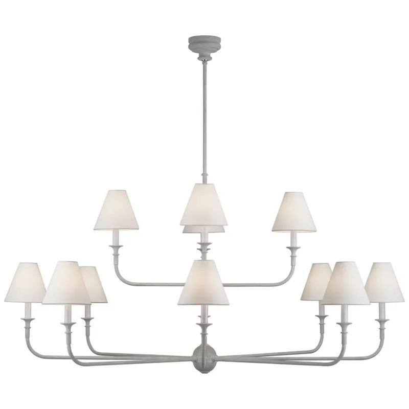 Thomas O'Brien Piaf Grande Two-Tier Chandelier in Swedish Gray with Linen Shades Ceiling Light W58"