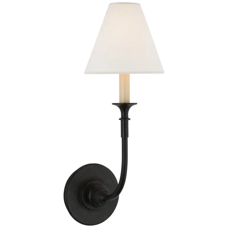 Thomas O'Brien Piaf Single Sconce in Aged Iron with Linen Shade Wall Light W6.5" x H18.75"