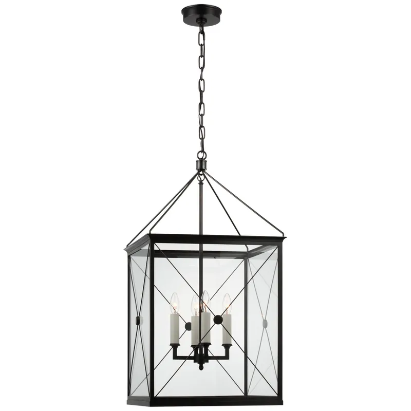 Julie Neill Rossi Medium Lantern in Bronze with Clear Glass Ceiling Light W18" x H33.5"