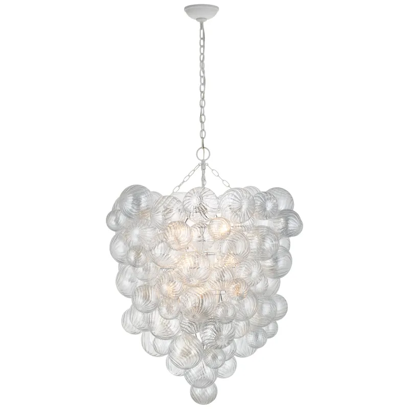Julie Neill Talia Grande Entry Chandelier in Plaster White with Clear Swirled Glass Ceiling Light W36.5" x H44.25"