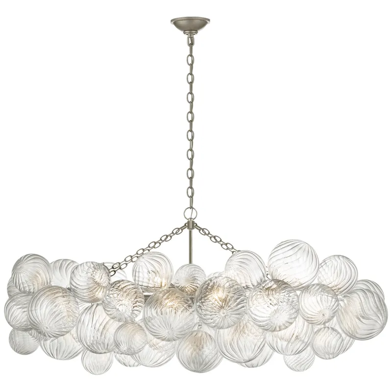 Julie Neill Talia Medium Linear Chandelier in Burnished Silver Leaf with Clear Swirled Glass Ceiling Light W51" x 26.25" x H21.75"