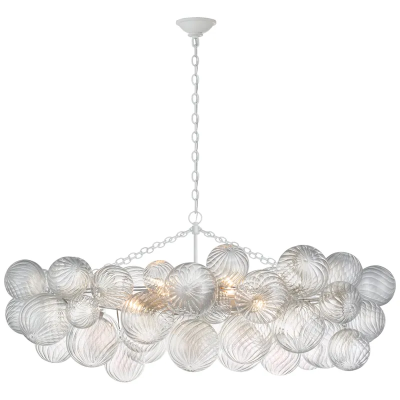 Julie Neill Talia Medium Linear Chandelier in Plaster White with Clear Swirled Glass Ceiling Light W51" x 26.25" x H21.75"
