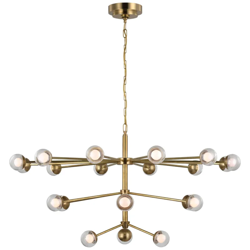 kate spade new york Alloway Large Chandelier in Soft Brass with Clear Glass Ceiling Light W42" x H22.25"
