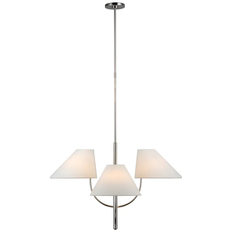 kate spade new york Kinsley Large One-Tier Chandelier in Polished Nickel with Linen Shades Ceiling Light W33.5"