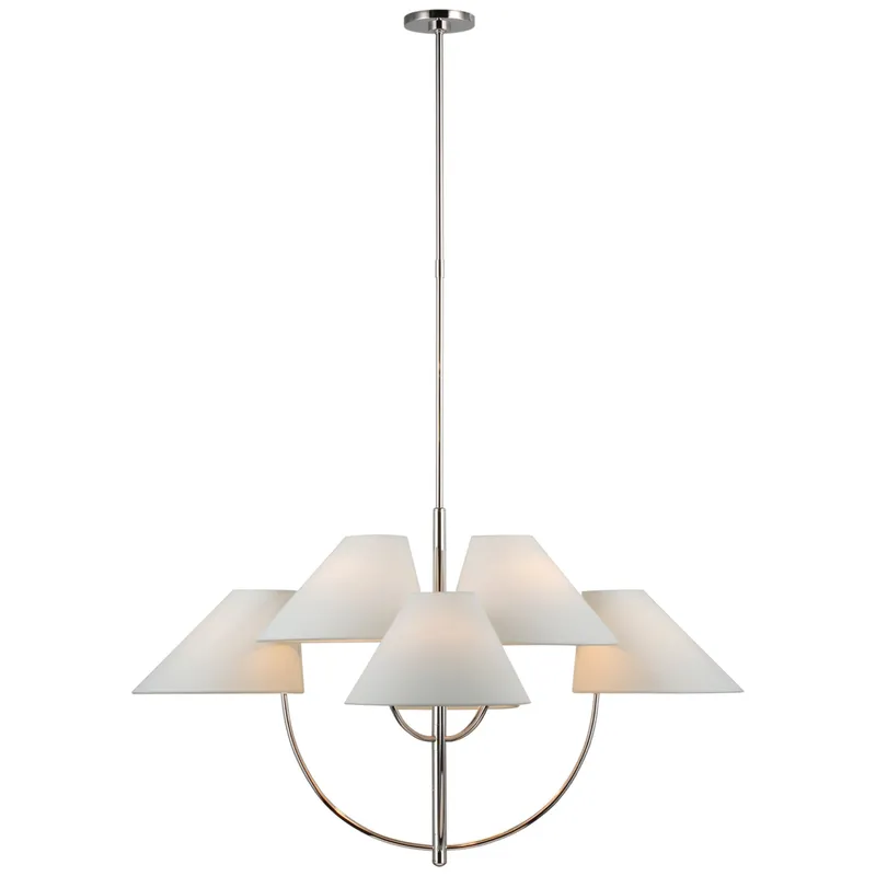kate spade new york Kinsley Large Two-Tier Chandelier in Polished Nickel with Linen Shades Ceiling Light W43.25"