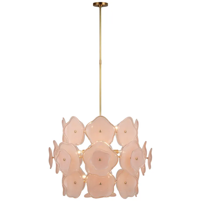 kate spade new york Leighton Large Barrel Chandelier in Soft Brass with Blush Tinted Glass Ceiling Light W30.5"