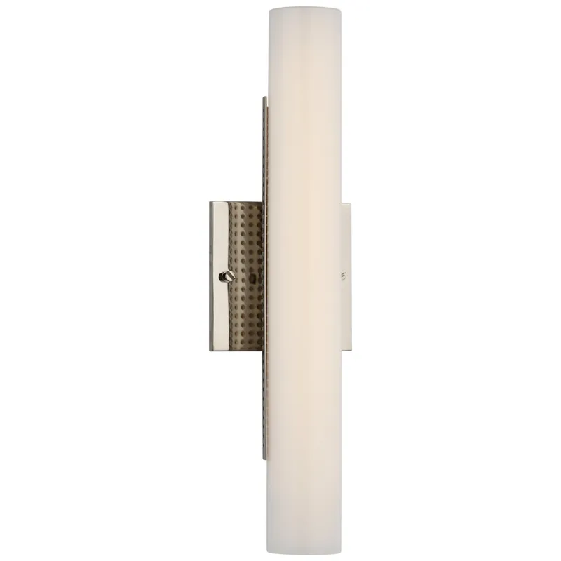 Kelly Wearstler Precision 15" Bath Light in Polished Nickel with White Glass Wall Light W4.25" x H15"
