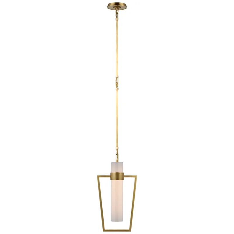 Ian K. Fowler Presidio Petite Caged Pendant in Hand-Rubbed Antique Brass with White Glass Ceiling Light W9.25"
