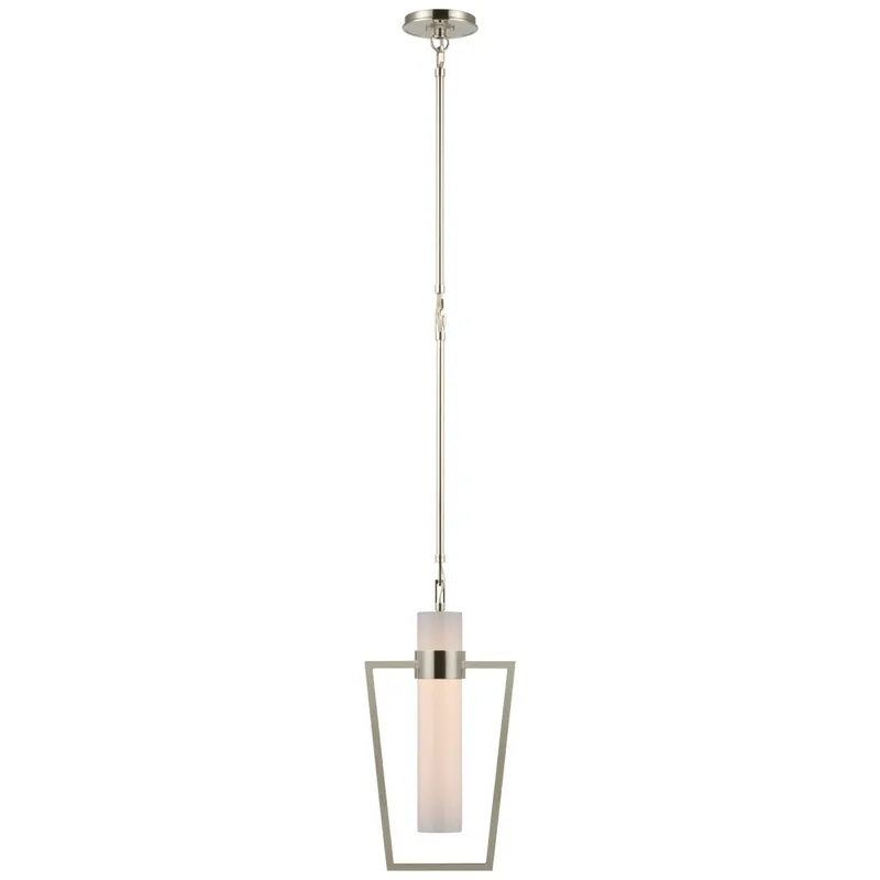 Ian K. Fowler Presidio Petite Caged Pendant in Polished Nickel with White Glass Ceiling Light W9.25"