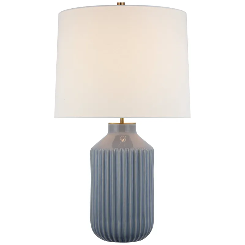kate spade new york Braylen Medium Ribbed Table Lamp in Polar Blue Crackle with Linen Shade W17" x H29"