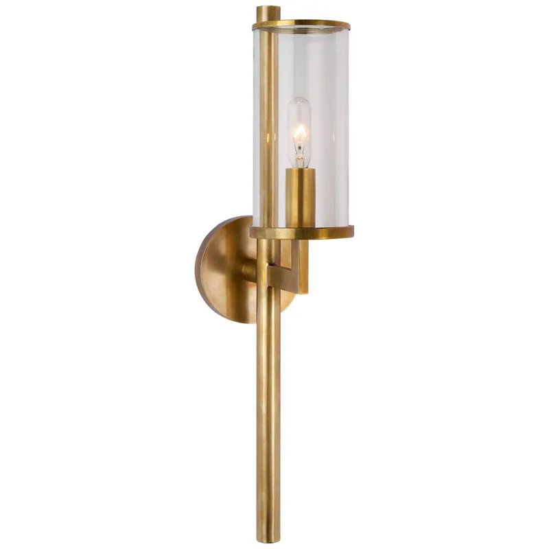 Kelly Wearstler Liaison Single Sconce in Antique-Burnished Brass with Clear Glass Wall Light W4" x H19"
