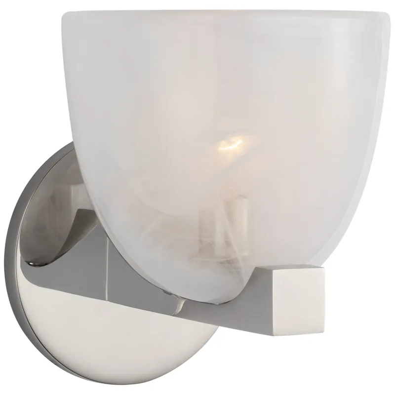 AERIN Carola Single Sconce in Polished Nickel with White Strie Glass Wall Light W6" x H7.25"