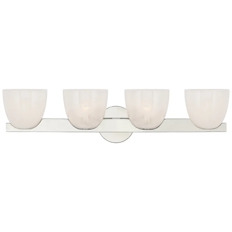 AERIN Carola 4-Light Bath Sconce in Polished Nickel with White Strie Glass Wall Light W30" x H7.25"