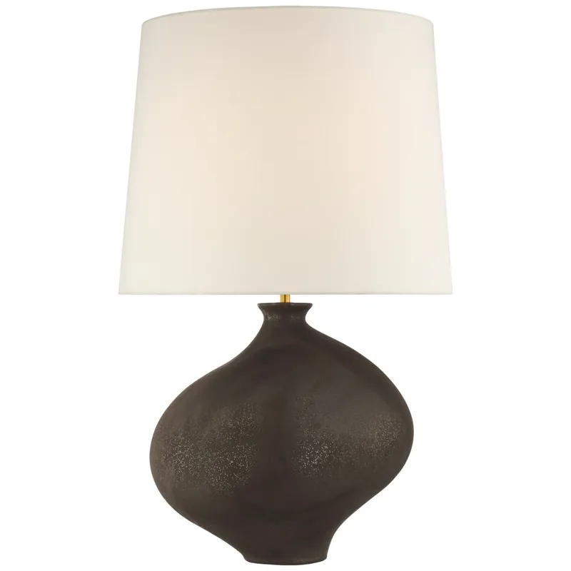 AERIN Celia Large Right Table Lamp in Stained Black Metallic with Linen Shade W16.5" x H28.75"