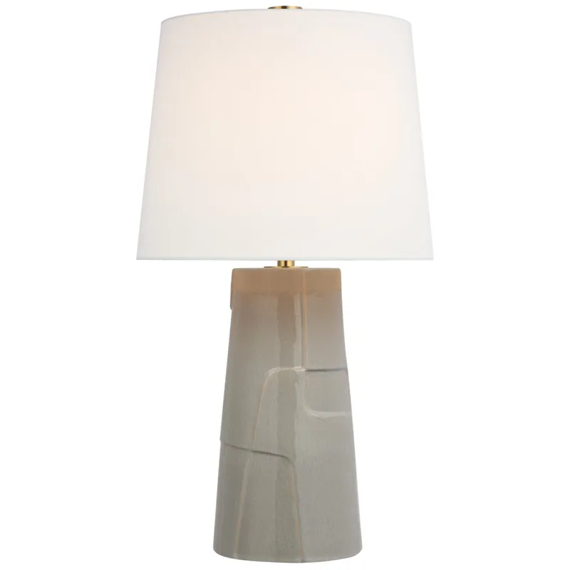 Barbara Barry Braque Medium Debossed Table Lamp in Shellish Gray with Linen Shade W18" x H28.75"