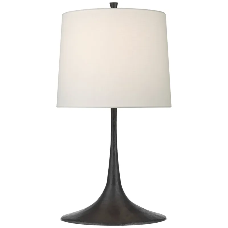 Barbara Barry Oscar Medium Sculpted Table Lamp in Aged Iron with Linen Shade W15" x H28.5"