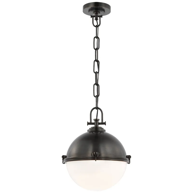 Chapman & Myers Adrian Large Globe Pendant in Bronze with White Glass Ceiling Light W14" x H17.5"