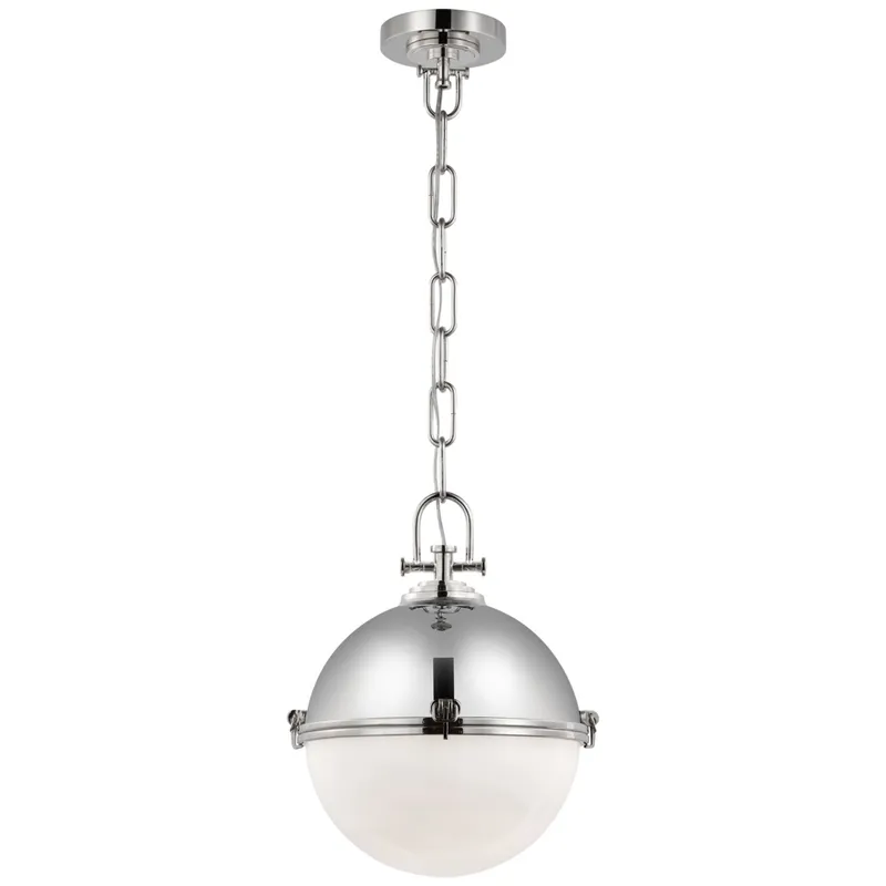 Chapman & Myers Adrian Large Globe Pendant in Polished Nickel with White Glass Ceiling Light W14" x H17.5"