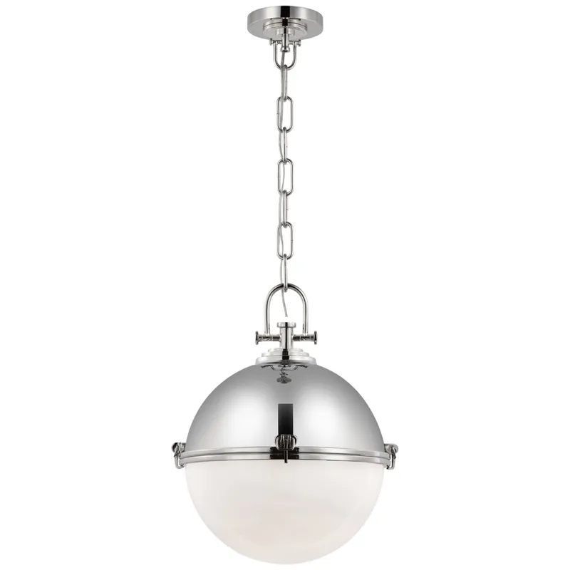 Chapman & Myers Adrian X-Large Globe Pendant in Polished Nickel with White Glass Ceiling Light W17" x H21.5"