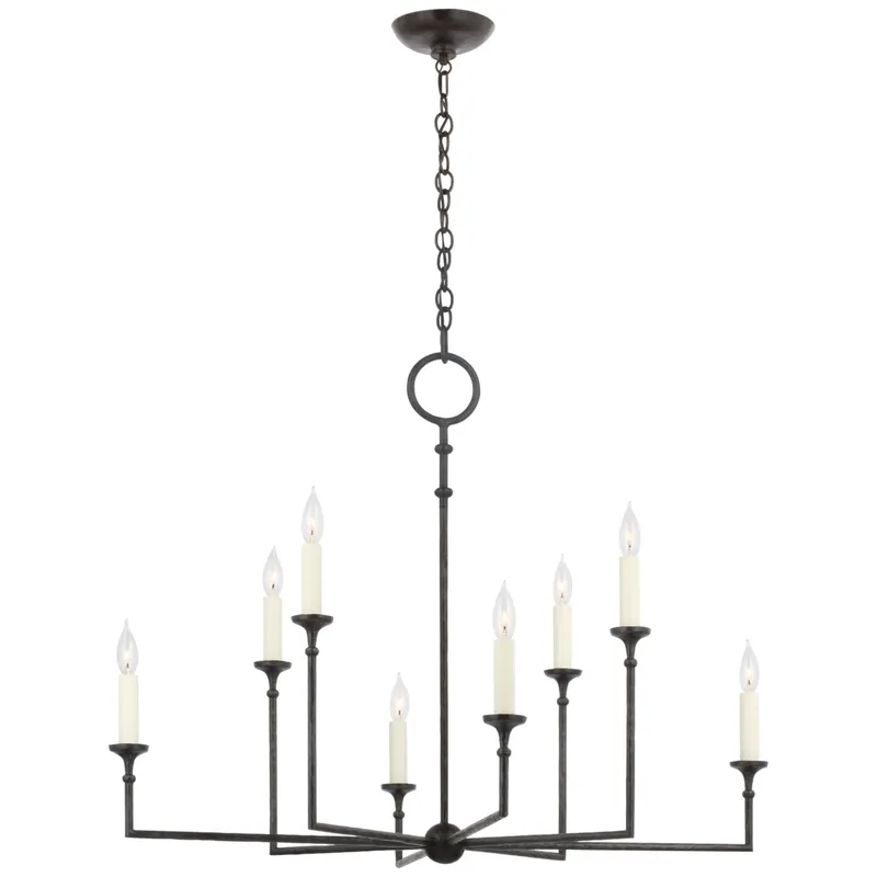 Chapman & Myers Rowen X-Large 8-Light Chandelier in Aged Iron Ceiling Light W38" x H30"