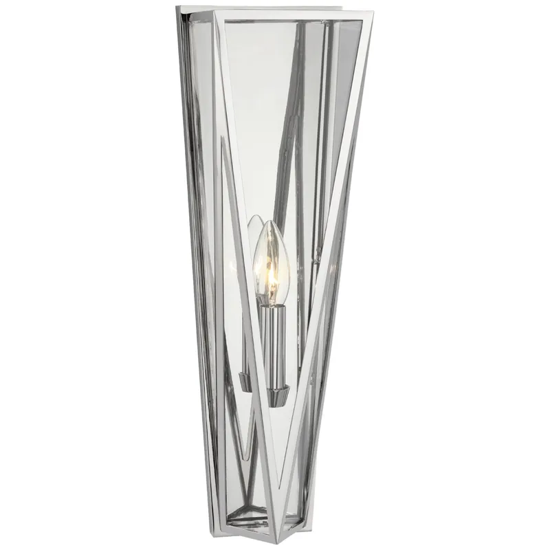 Julie Neill Lorino Medium Sconce in Polished Nickel with Clear Glass Wall Light W5.5" x H17.75"