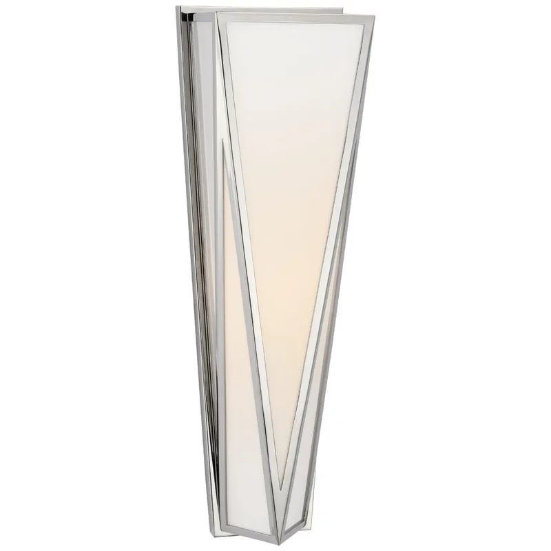Julie Neill Lorino Medium Sconce in Polished Nickel with White Glass Wall Light W5.5" x H17.75"