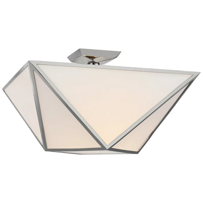 Julie Neill Lorino Large Semi-Flush Mount in Polished Nickel with White Glass Ceiling Light W20" x H12.25"