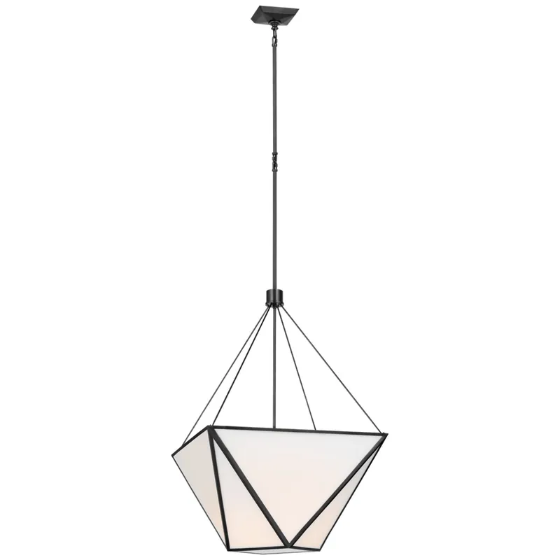 Julie Neill Lorino Large Lantern in Bronze with White Glass Ceiling Light W22"