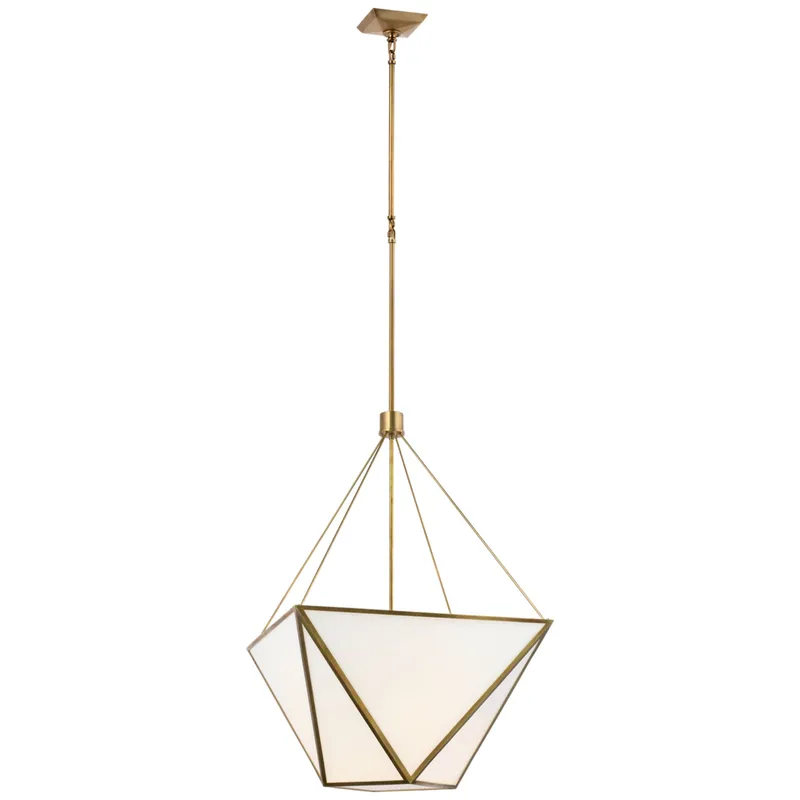 Julie Neill Lorino Large Lantern in Hand-Rubbed Antique Brass with White Glass Ceiling Light W22"