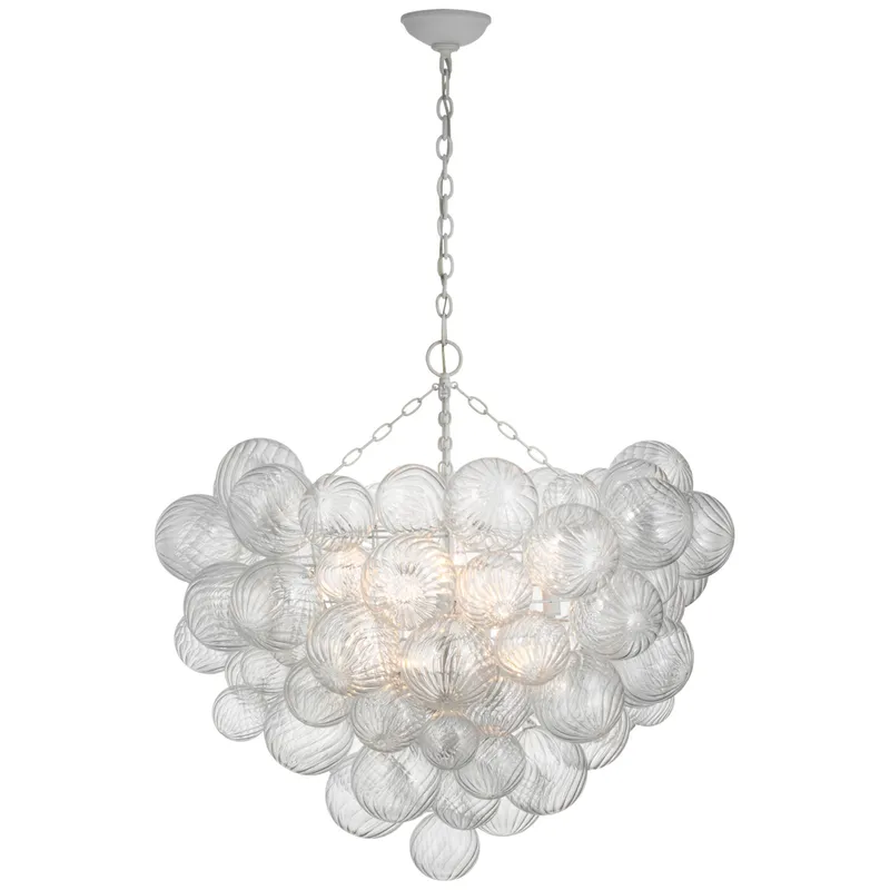 Julie Neill Talia Grande Chandelier in Plaster White with Clear Swirled Glass Ceiling Light W37.75" x H35.5"