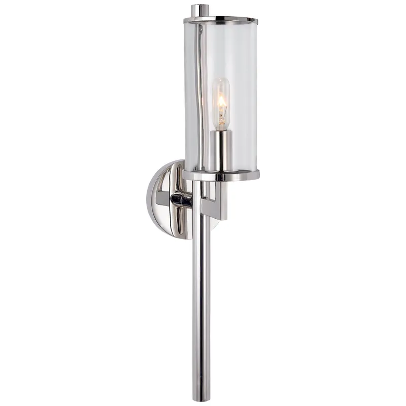 Kelly Wearstler Liaison Single Sconce in Polished Nickel with Clear Glass Wall Light W4" x H19"