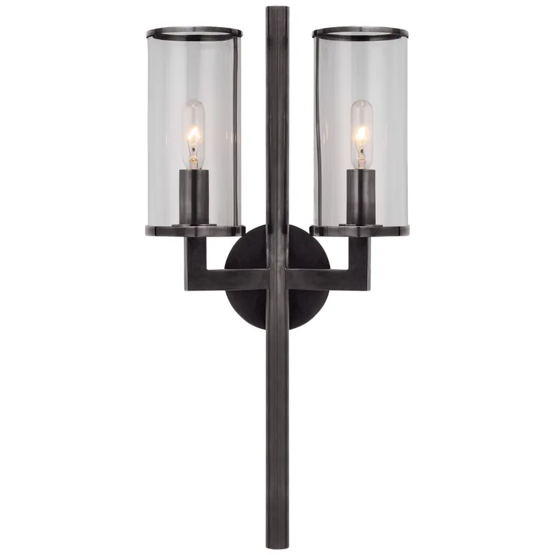 Kelly Wearstler Liaison Double Sconce in Bronze with Clear Glass Wall Light W9.5" x H19"