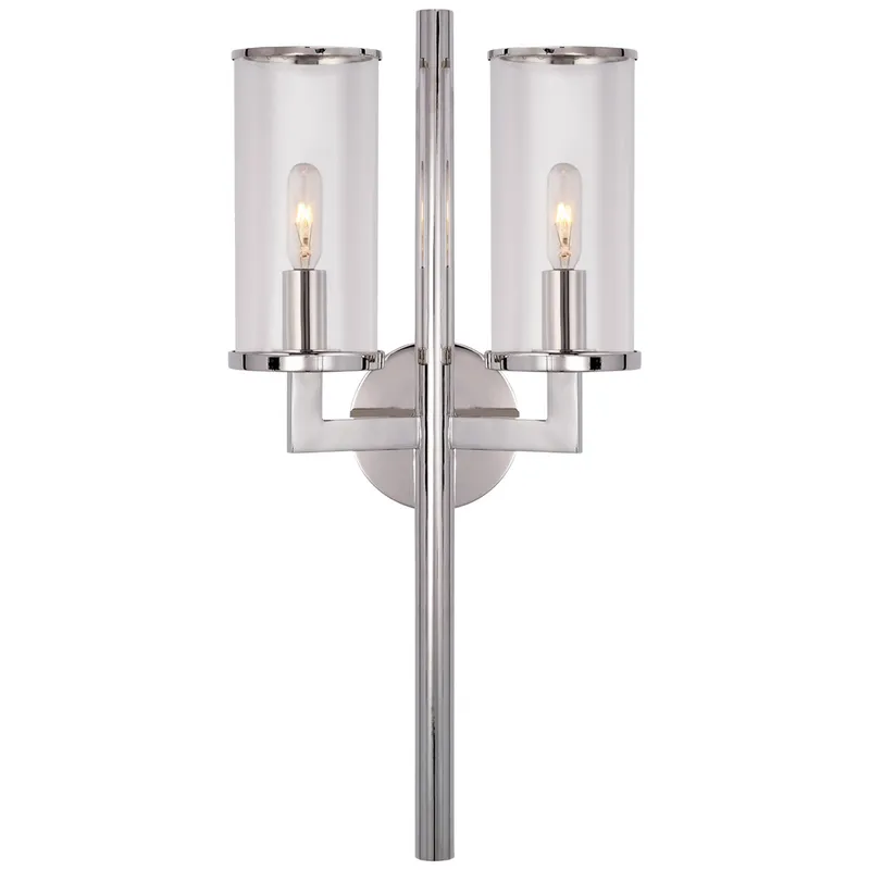 Kelly Wearstler Liaison Double Sconce in Polished Nickel with Clear Glass Wall Light W9.5" x H19"