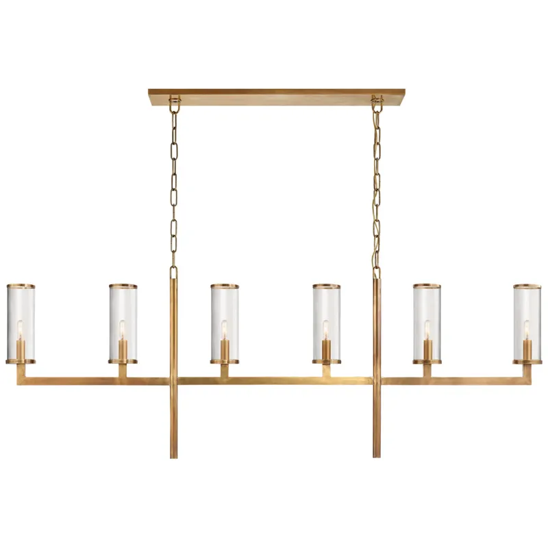 Kelly Wearstler Liaison Large Linear Chandelier in Antique-Burnished Brass with Clear Glass Ceiling Light W60" x H22.5"