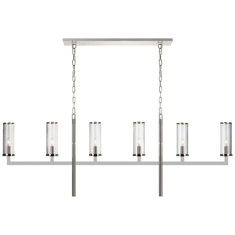 Kelly Wearstler Liaison Large Linear Chandelier in Polished Nickel with Clear Glass Ceiling Light W60" x H22.5"