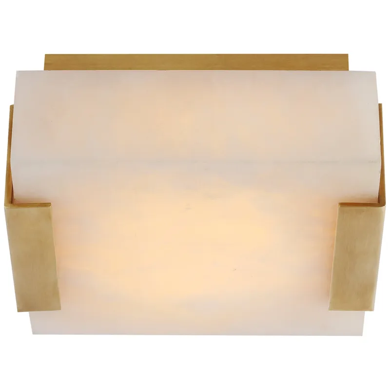 Kelly Wearstler Covet Low Clip Solitaire Flush Mount in Antique-Burnished Brass with Alabaster Ceiling Light W5" x 5.25" x H2.25"