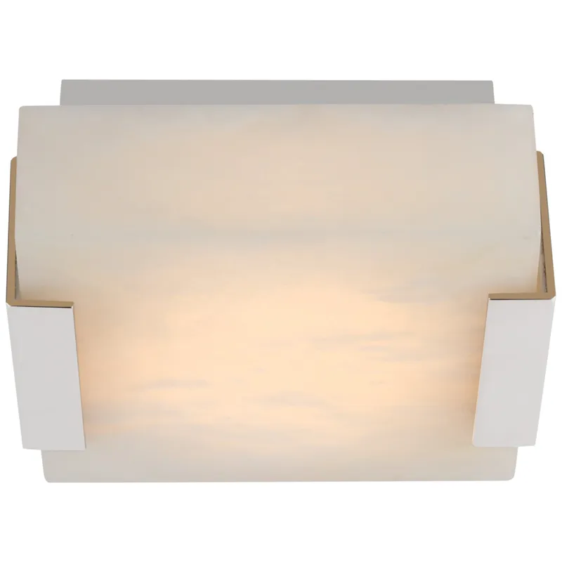 Kelly Wearstler Covet Low Clip Solitaire Flush Mount in Polished Nickel with Alabaster Ceiling Light W5" x 5.25" x H2.25"
