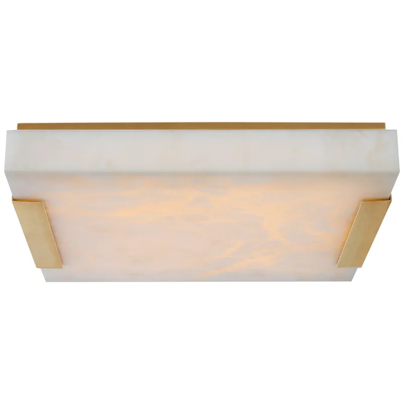 Kelly Wearstler Covet Large Flush Mount in Antique-Burnished Brass with Alabaster Ceiling Light W18.25" x H3"