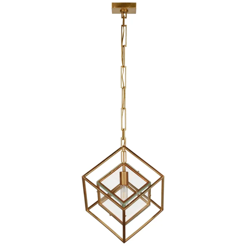 Kelly Wearstler Cubed Medium Pendant in Gild with Clear Glass Ceiling Light W14.5" x H19.25"