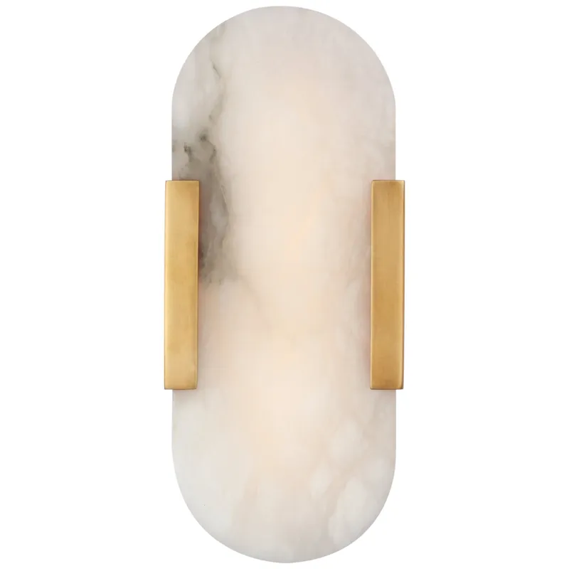 Kelly Wearstler Melange 10" Elongated Sconce in Antique-Burnished Brass with Alabaster Wall Light W4.25" x H10"
