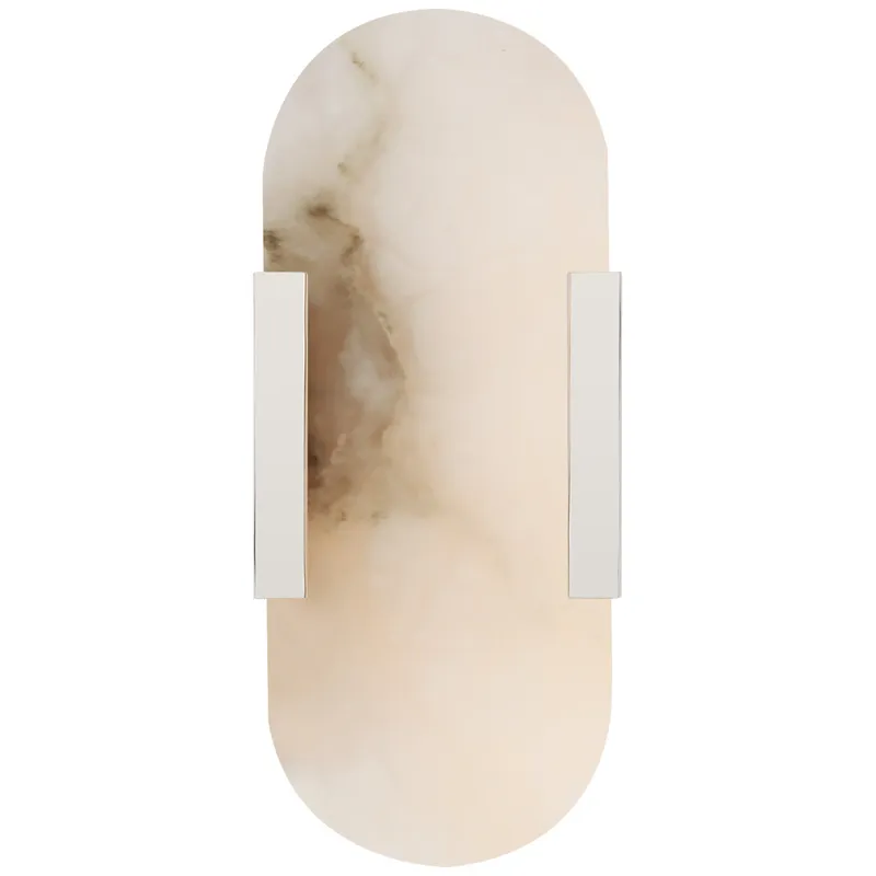 Kelly Wearstler Melange 10" Elongated Sconce in Polished Nickel with Alabaster Wall Light W4.25" x H10"