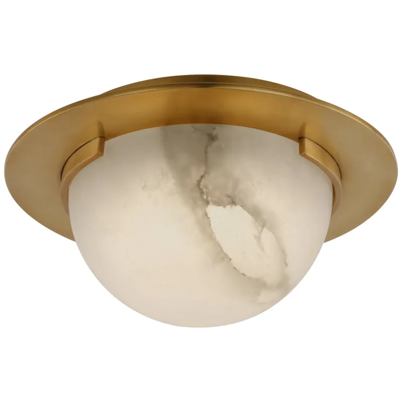 Kelly Wearstler Melange 6" Solitaire Flush Mount in Antique-Burnished Brass with Alabaster Ceiling Light W6" x H3"