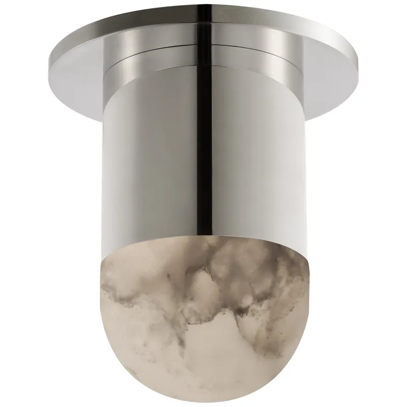 Kelly Wearstler Melange Mini Monopoint Flush Mount in Polished Nickel with Alabaster Ceiling Light W3" x H5"