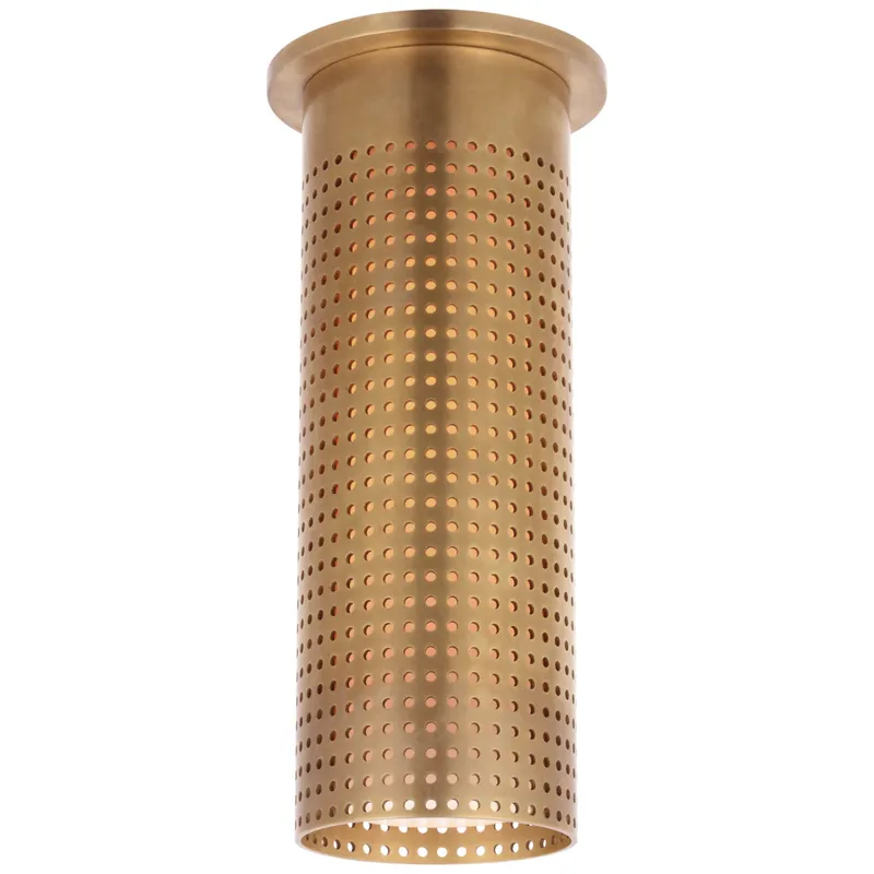 Kelly Wearstler Precision Tall Monopoint Flush Mount in Antique-Burnished Brass with White Glass Ceiling Light W3.5" x H10.25"