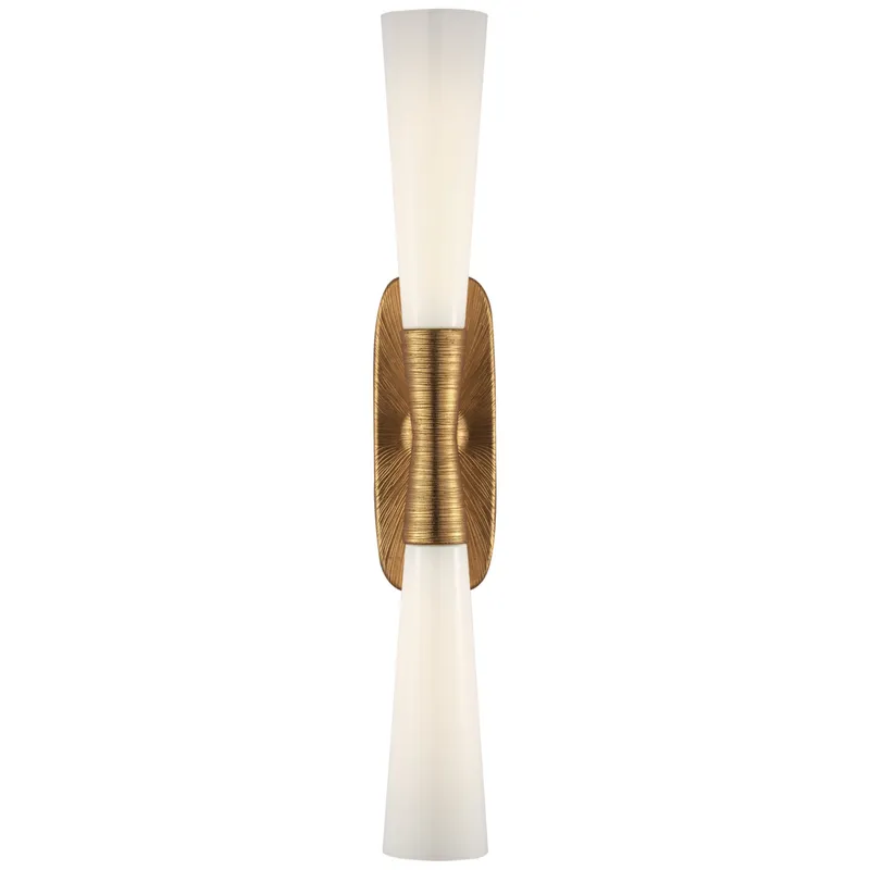 Kelly Wearstler Utopia 32" Double Bath Sconce in Gild with White Glass Wall Light W4.75" x H32"
