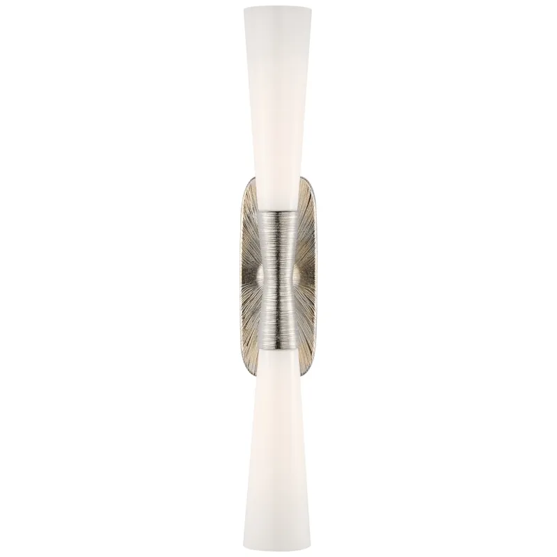 Kelly Wearstler Utopia 32" Double Bath Sconce in Polished Nickel with White Glass Wall Light W4.75" x H32"