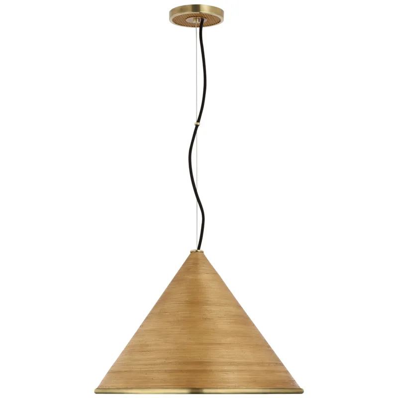 Suzanne Kasler Reine Large Pendant in Hand-Rubbed Antique Brass with Dark Rattan Ceiling Light W18.75"