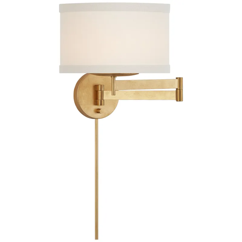 kate spade new york Walker Swing Arm Sconce in Gild with Cream Linen Shade Wall Light W14" x H12"