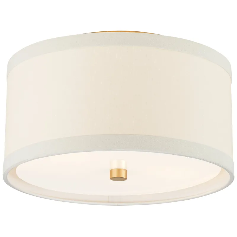 kate spade new york Walker Small Flush Mount in Gild with Cream Linen Ceiling Light W13" x H7.5"